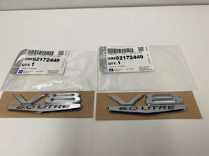 Holden New Genuine VZ VE Commodore  V8 6.0 Litre Guard Badge Pair