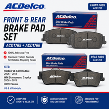 ACDelco Front & Rear Brake Pad Kit Holden VE Commodore WM Caprice ACD1765 ACD1766