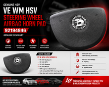 Genuine HSV Steering Wheel Horn Pad Airbag VE WM GM 92194946