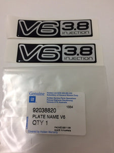 Holden Genuine VP Commodore Front Fender " V6 3.8 Injection Badges"